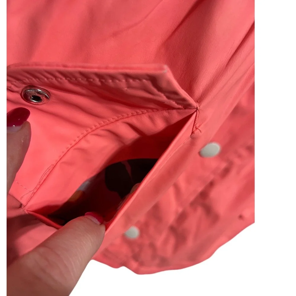 Cat And Jack Girl Rain Jacket L Pink Hooded Floral Lined Lightweight Windbreaker